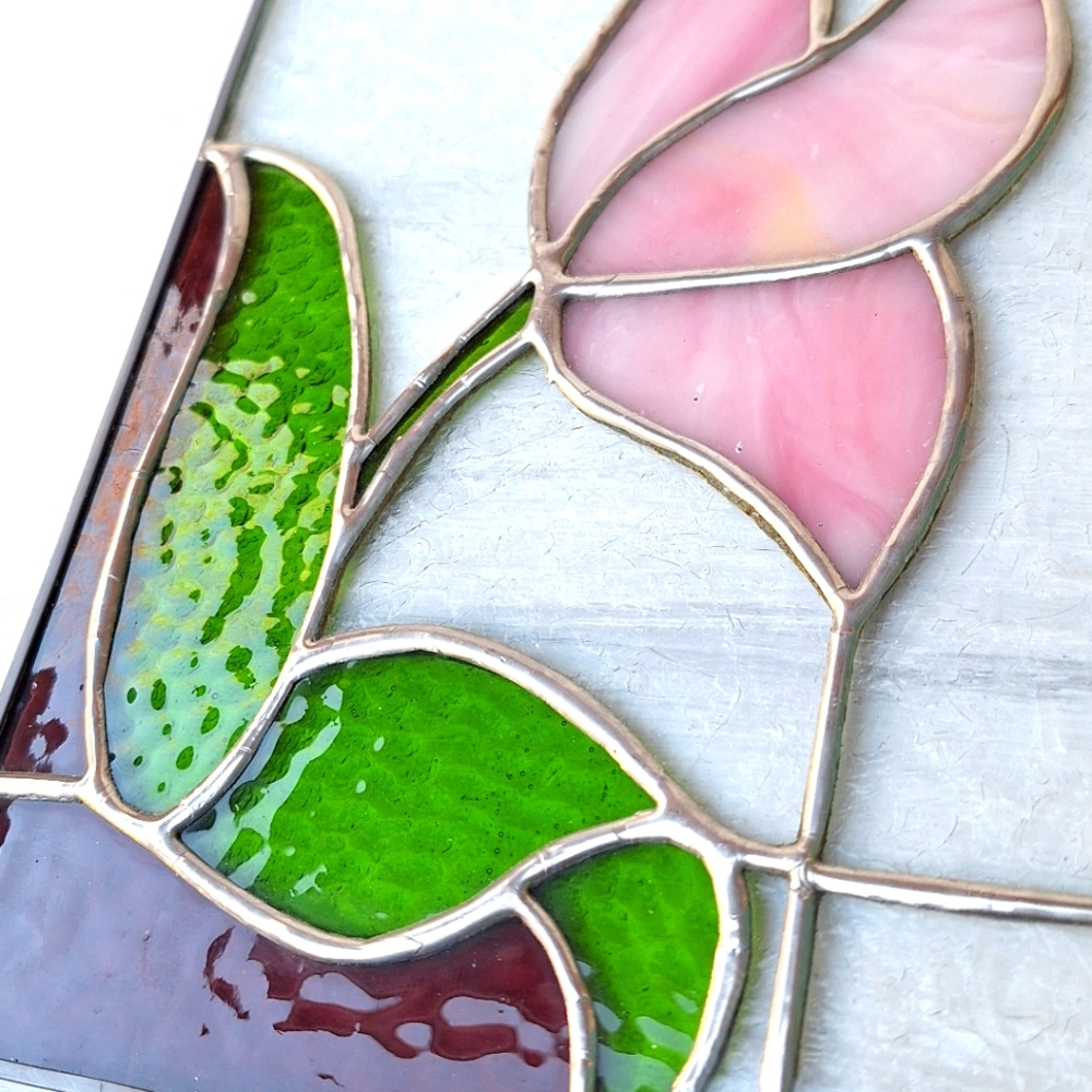 Vintage Stained Glass Window SunCatcher Flower Leaf Colorful Art Deco Abstract - Picture 2 of 12